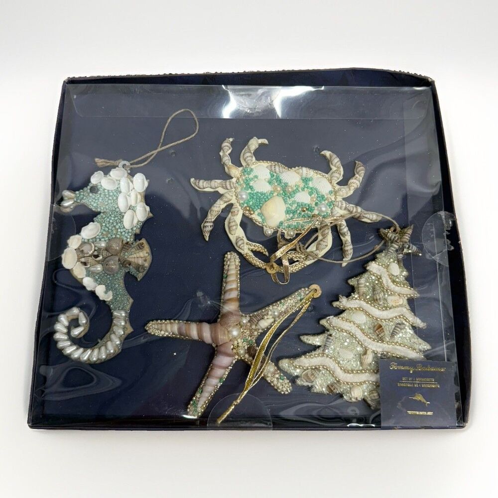 Tommy Bahama Coastal Christmas Ornaments Set 4 Seahorse Crab Starfish Tree